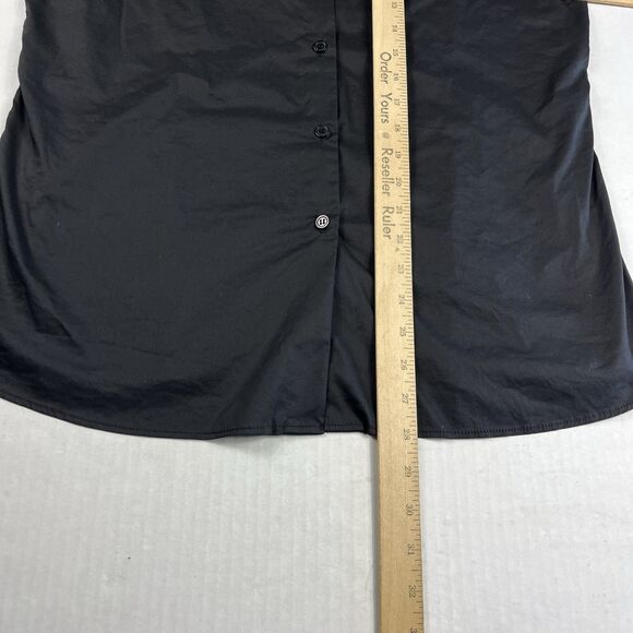 Norma Kamali Womens Black Button Front Blouse L Minimalist Work Short Sleeve Top - Picture 6 of 11
